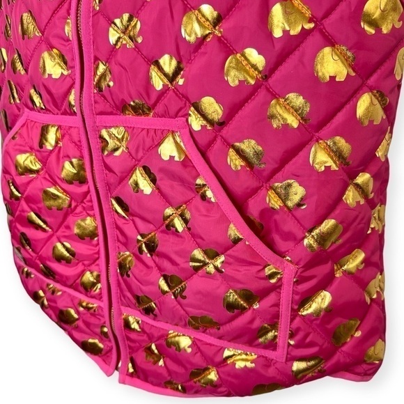 Simply Southern Pink Sleeveless Gold Elephant‎ Print Puffer Jacket Women's XL - Picture 4 of 7